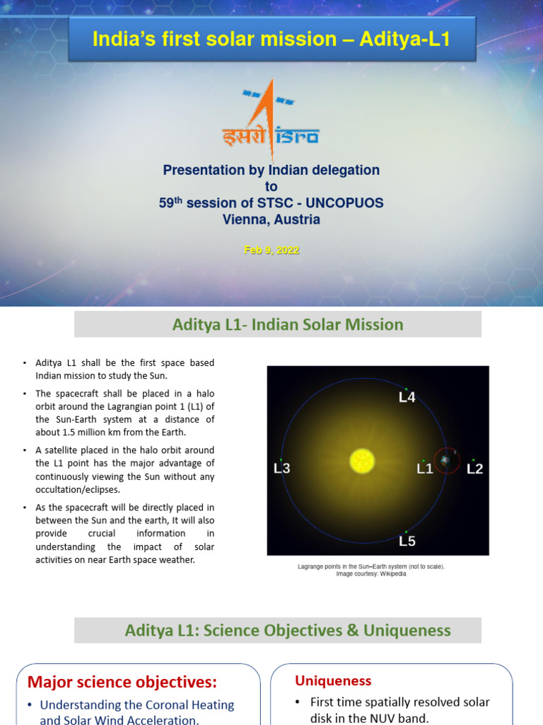 11 INDIA Item11 Indias First Solar Mission - Aditya-L1 | PDF | Sky ...
