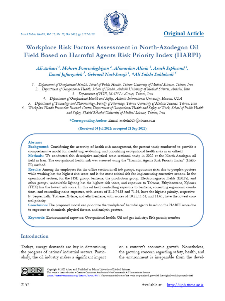 Harmful Agents Risk Priority Index (HARPI) | PDF | Occupational Safety ...