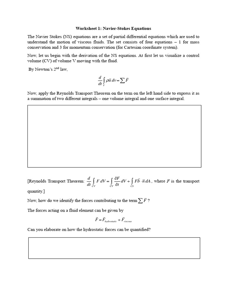 Navier-Stokes Equation Derivation Guide | PDF | Navier–Stokes Equations ...