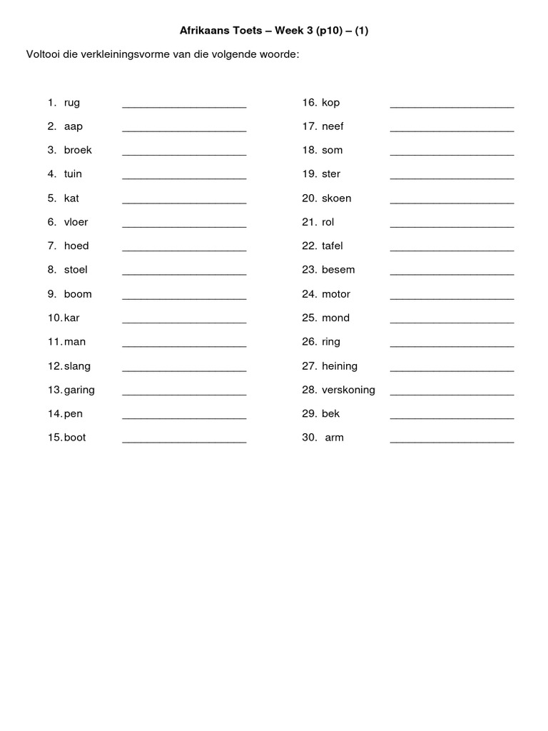 Afrikaans Toets Week3 | PDF