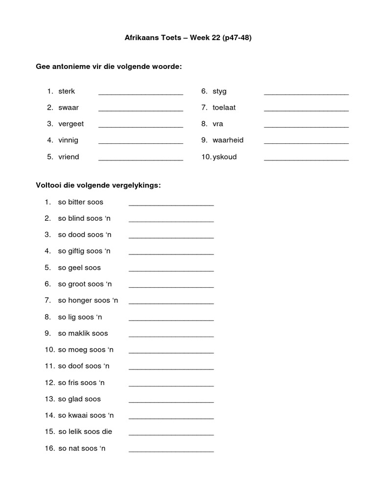 Afrikaans Toets Week22 | PDF