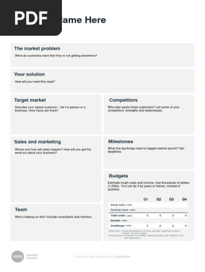 Business Plan Template One Page Row
