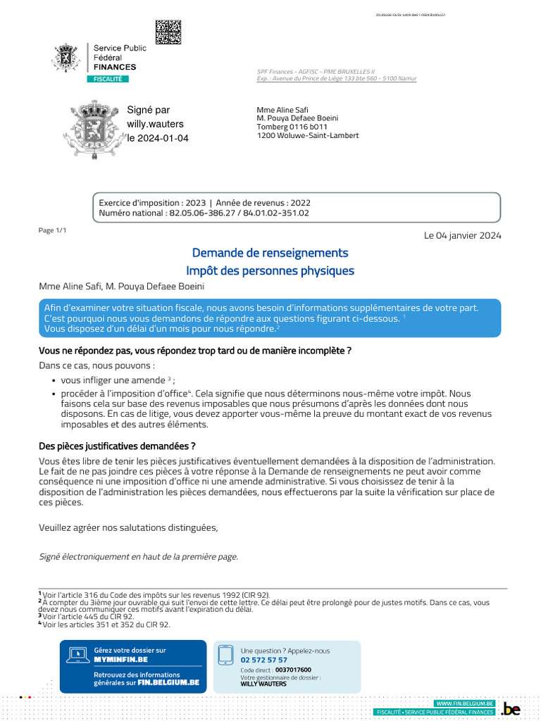 Demande de renseignements fiscaux 2023 | PDF | Heures supplémentaires ...