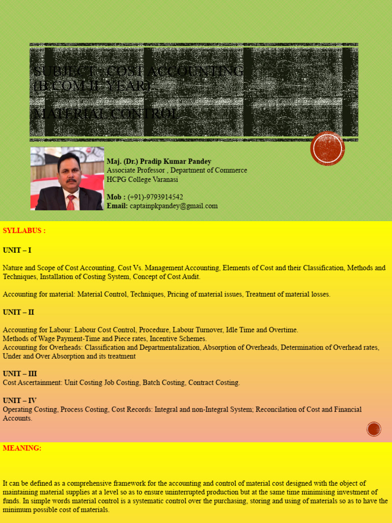 Cost accounting bcom 2nd year 6 material control maj dr pradip
