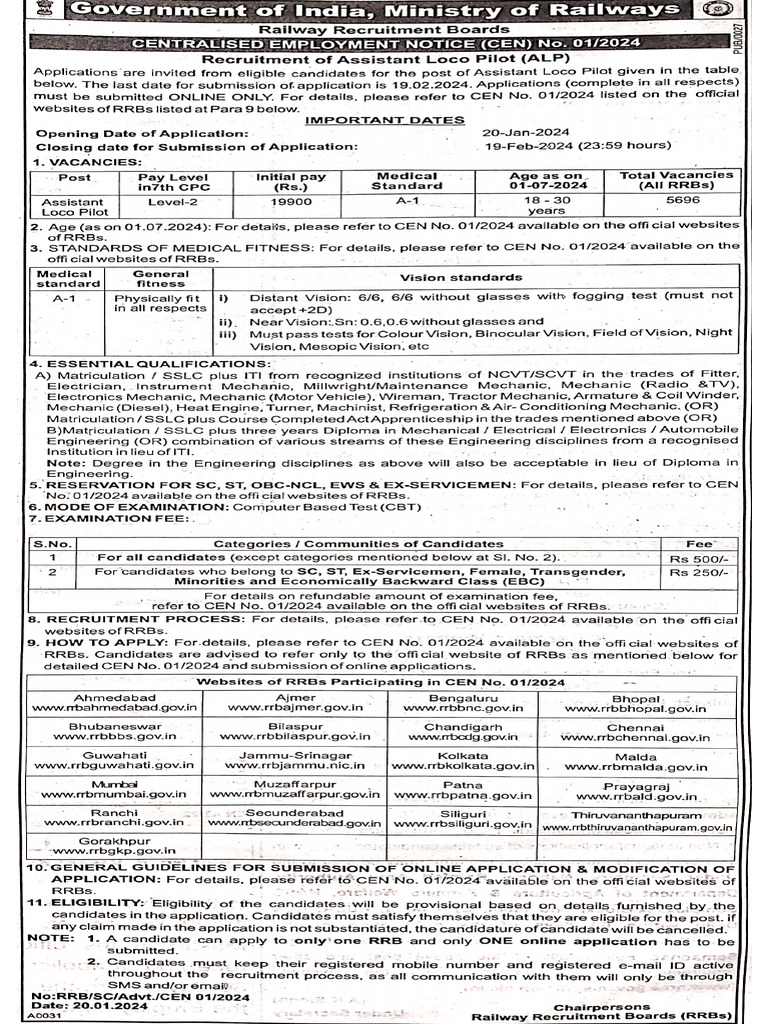 RRB ALP Short Notice PDF | PDF