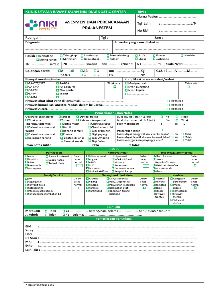 Asesmen Pra-Anestesi di Klinik Niki | PDF