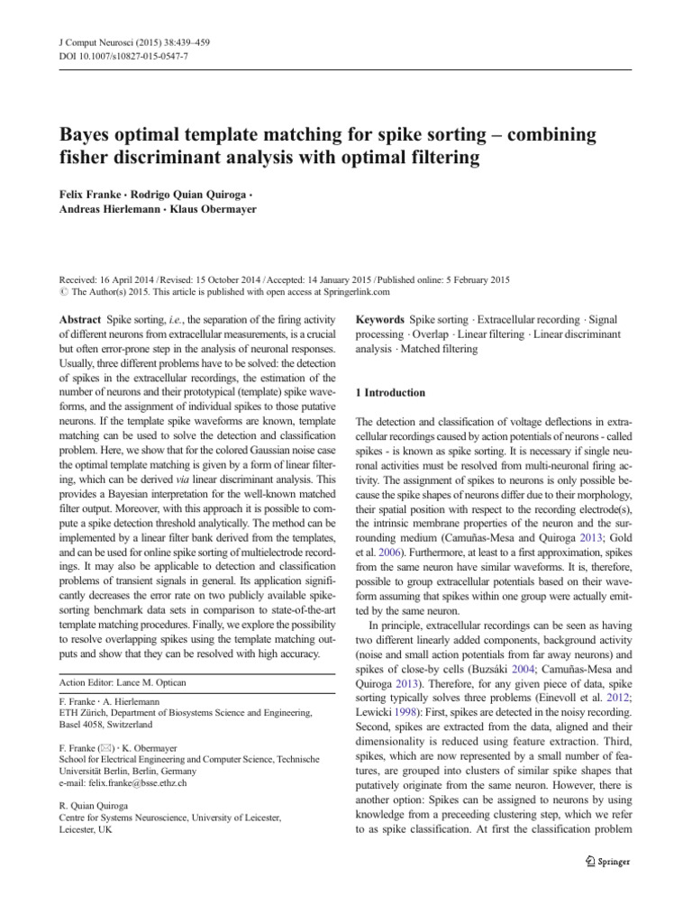 Bayes optimal template matching for spike sorting combining fisher
