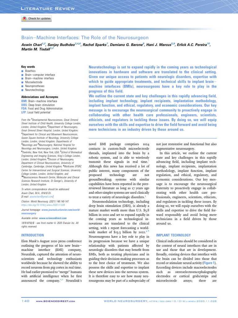 Brain Machine Interfaces The Role Of The Neurosurgeon Pdf