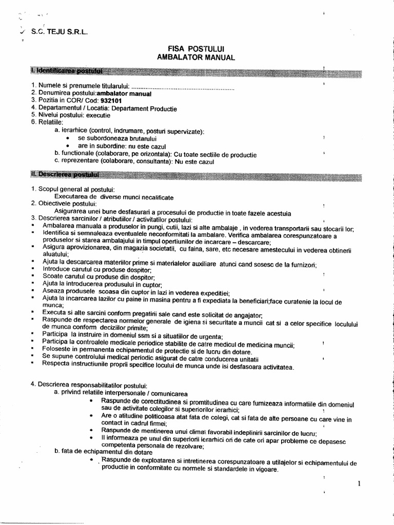 Fisa post ambalator manual pdf