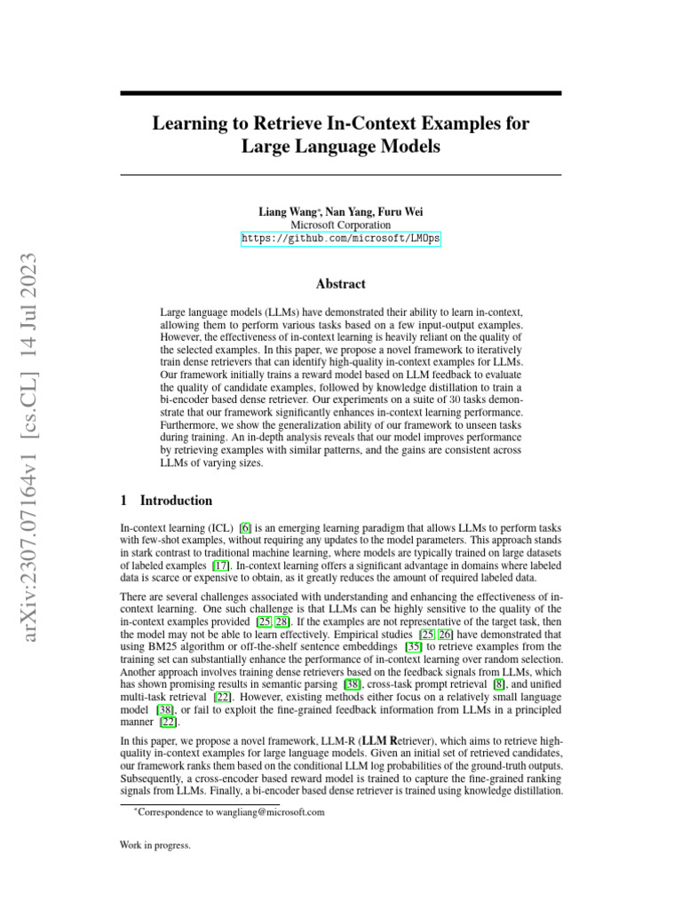 Learning To Retrieve In-Context Examples For Large Language Models ...