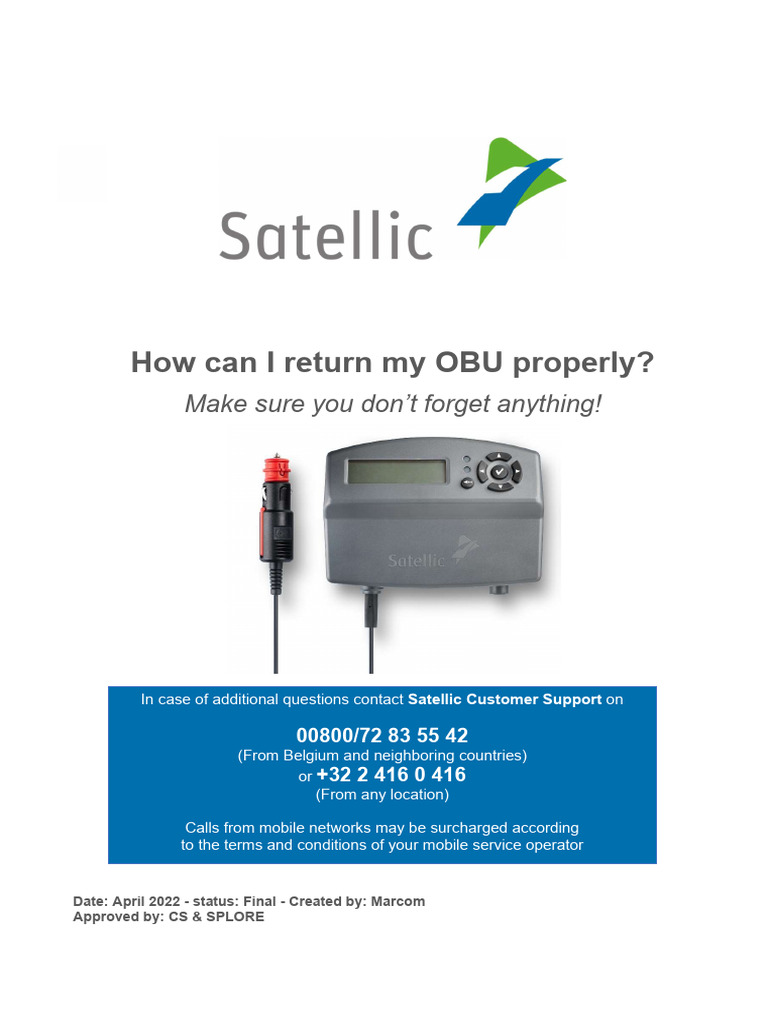 OBU Return Instructions for Belgium | PDF | Manufactured Goods | Equipment