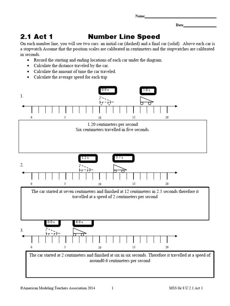 Number Line Speed and Distance Exercise | PDF | Speed | Physics
