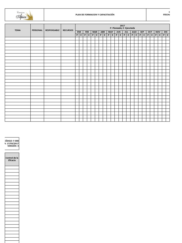Plan de Formacion y Capacitacion 2019 | PDF