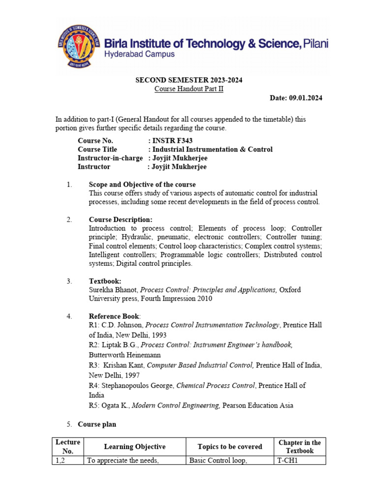INSTR F343 Industrial Instrumentation and Control Handout | Download ...