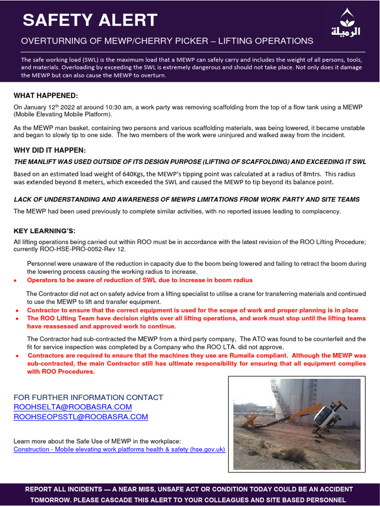 Safety Alert - Safe Use of Mobile Elevating Working | PDF | Transport ...