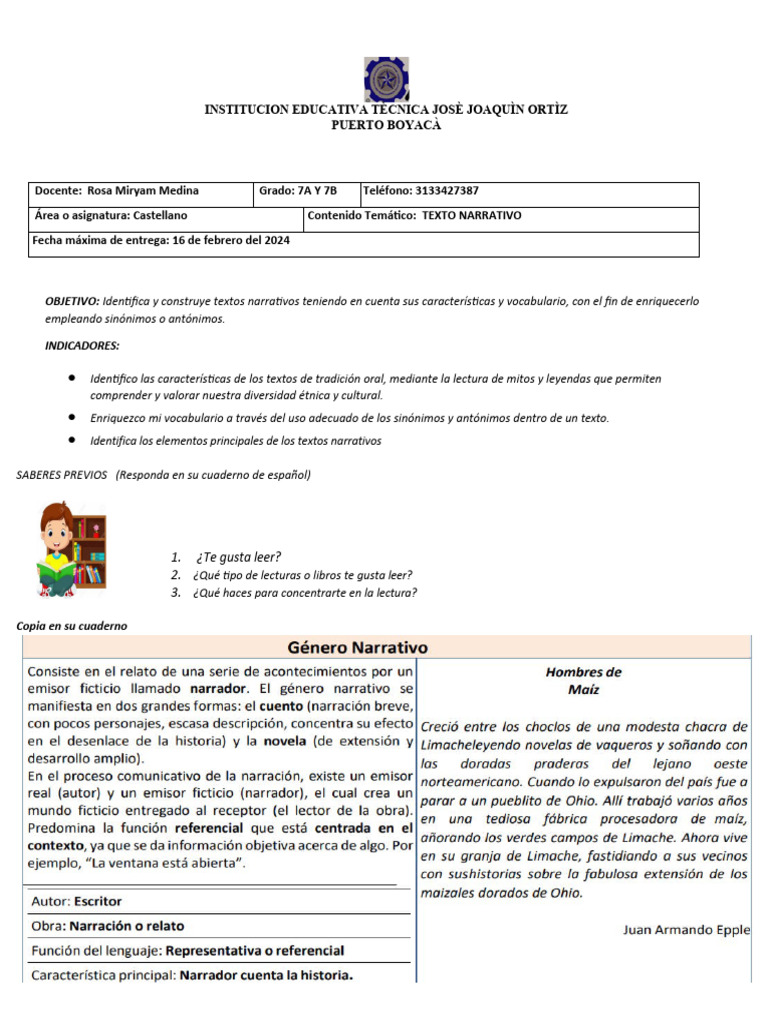 Guia Para Septimo A Y B Español Pdf