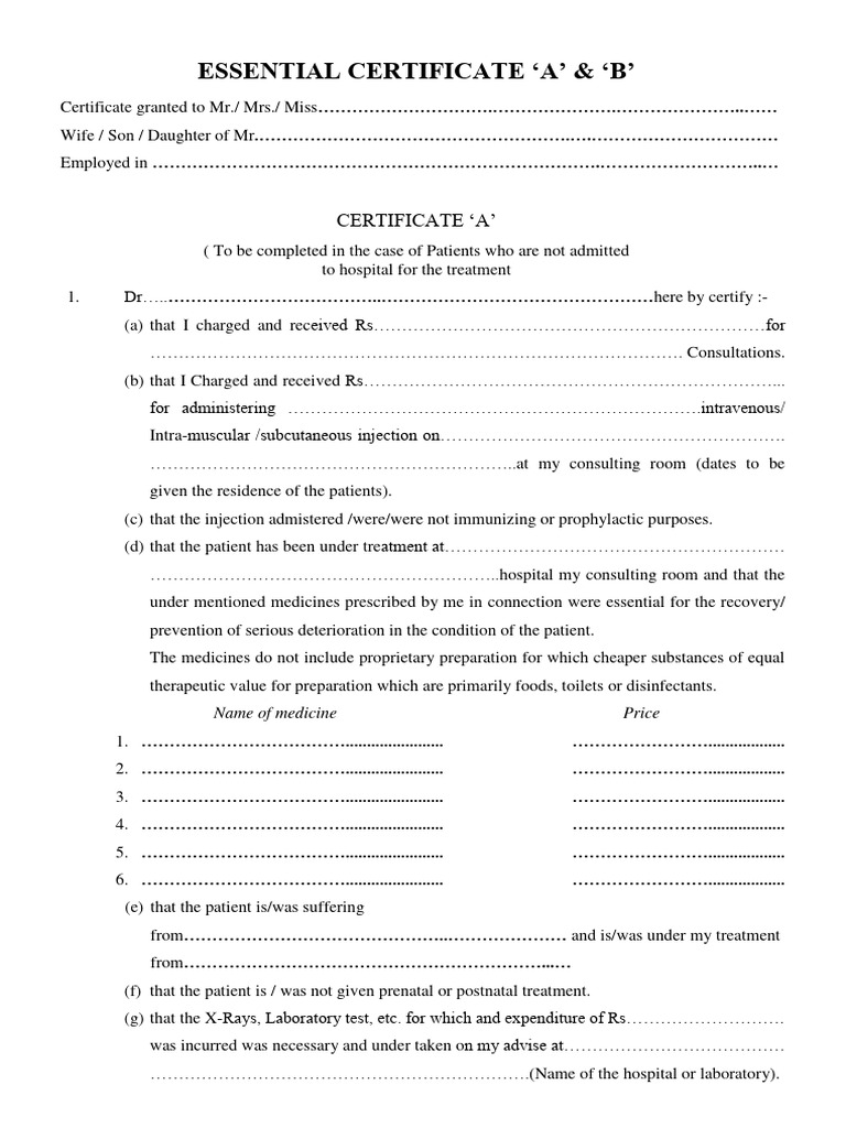 Essentiality Certificate A & B Guide | PDF | Clinical Medicine | Medicine