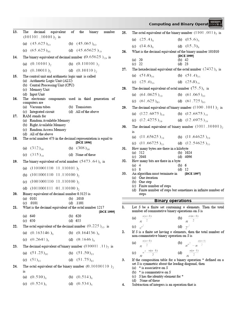 03-Ques. Computing & Binary | PDF | Elementary Mathematics | Computer ...