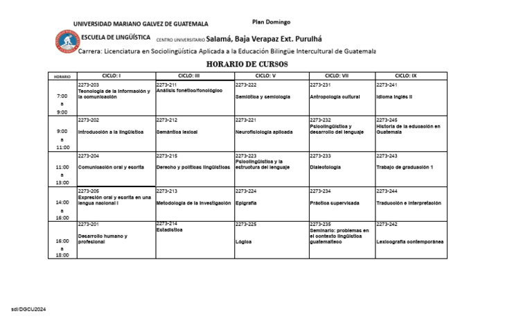 Horario de Cursos Sociolingüística 2024 | PDF | Lingüística ...