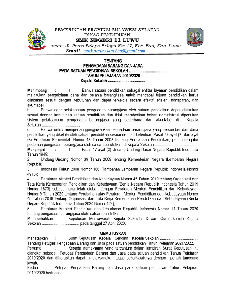 SK Pengadaan Barang Dan Jasa | PDF