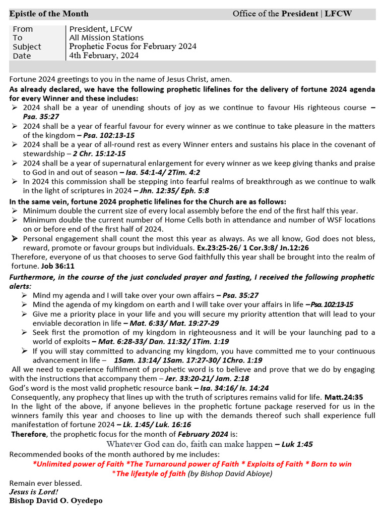 Prophetic Focus Feb 2024 Pdf Prophecy Faith