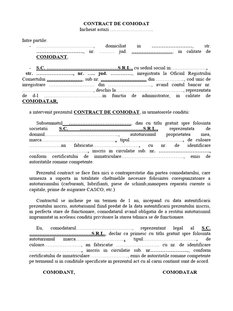 Contract de Comodat Model | PDF