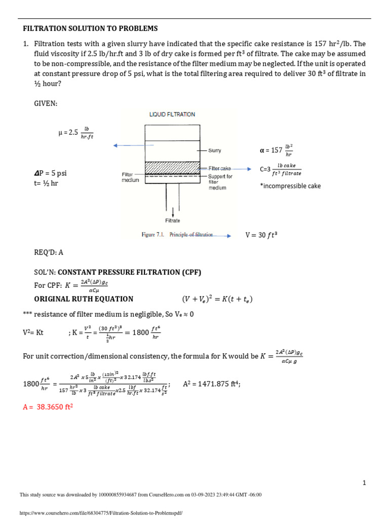 Filtration Calculations and Solutions | PDF | Filtration | Soft Matter