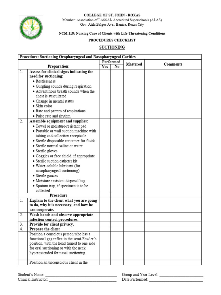 12 Suctioning Oropharyngeal and Nasopharyngeal Cavities 1 | PDF ...