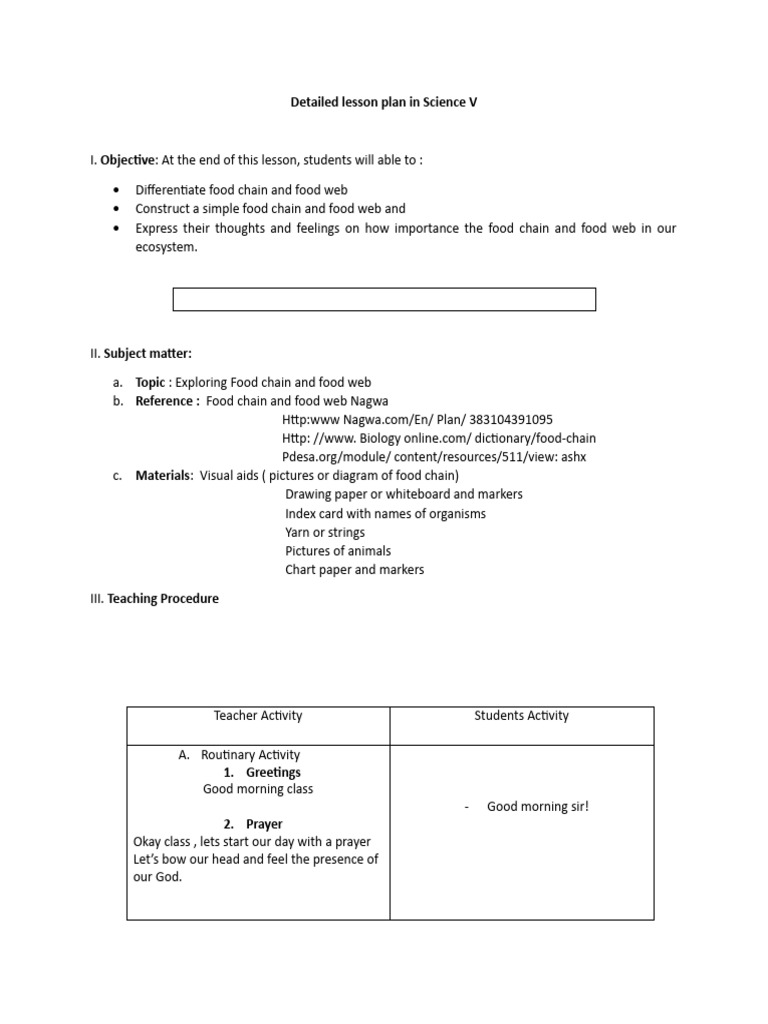 Food Chain and Web Lesson Plan | PDF | World Wide Web | Internet & Web
