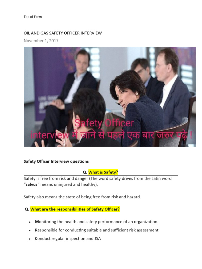 Oil and Gas Safety Officer Interview Guide | PDF | Scaffolding | Carbon ...