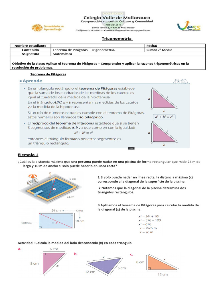 Teorema de Pitágoras y Trigonometría | PDF | Funciones trigonométricas ...