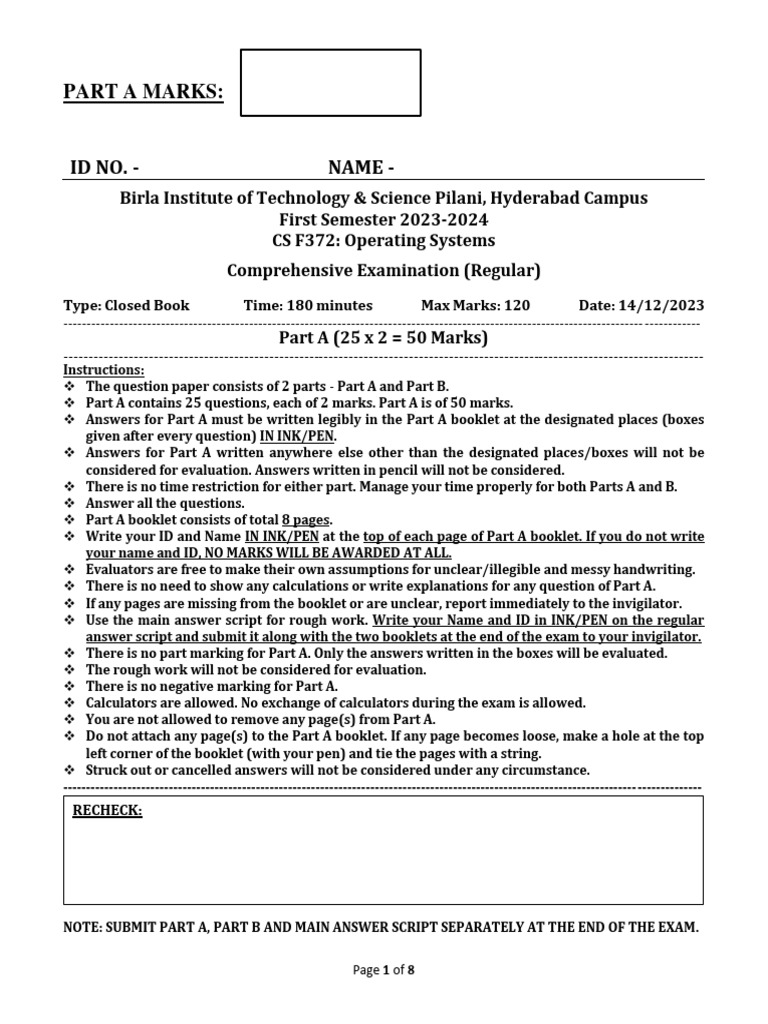Compre - Regular - PartA Solutions | PDF | Scheduling (Computing ...