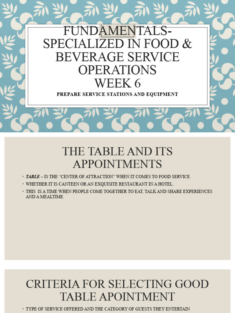 Week 6 Fundamentals in Food Service Operations PDF Tableware Spoon