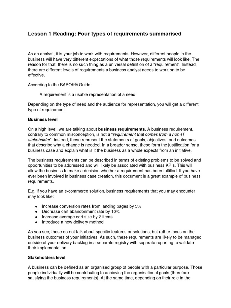 Reading Four Types of Requirements Summarised | Download Free PDF ...