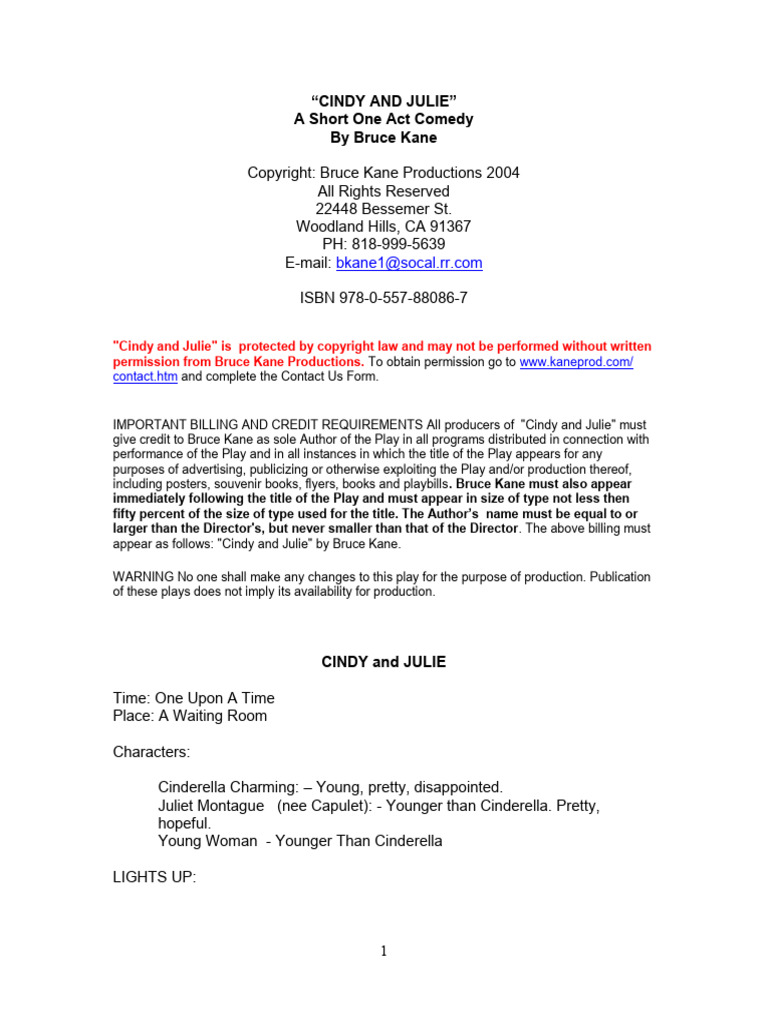 Cindy&julie - 10 Minute Play | PDF | Characters In Romeo And Juliet ...