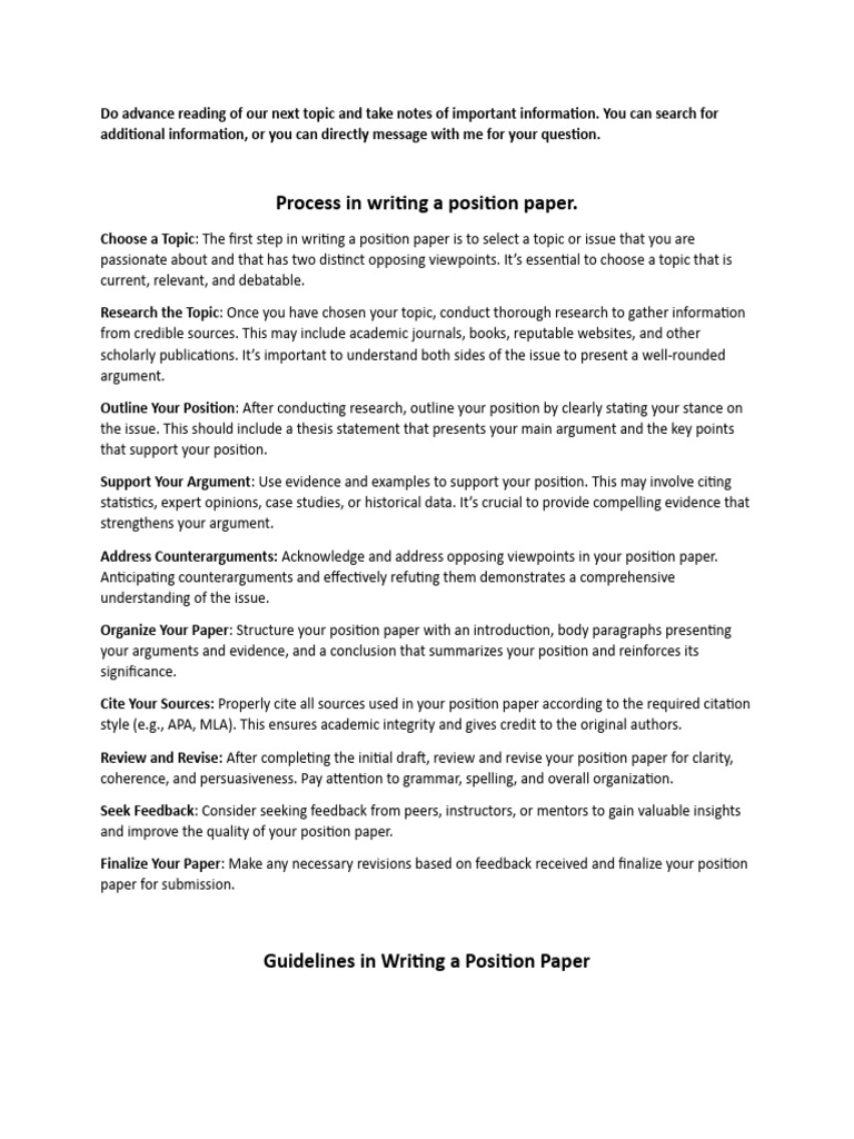 Writing a Position Paper Guide | PDF | Human Communication | Communication