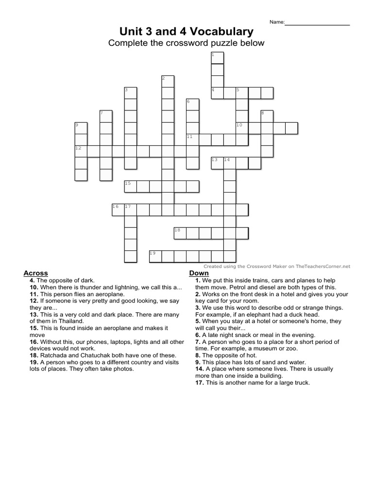 M2 - Unit 3 and 4 Vocab Crossword | PDF