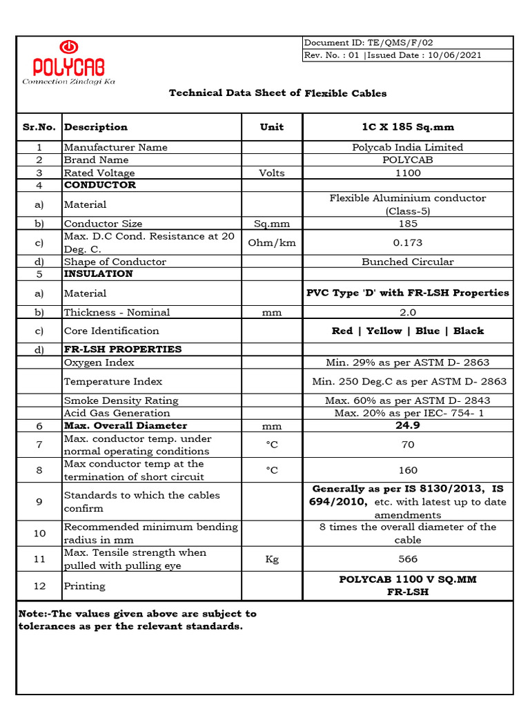 Polycab Flexible Cables Technical Data | PDF | Electrical Conductor ...