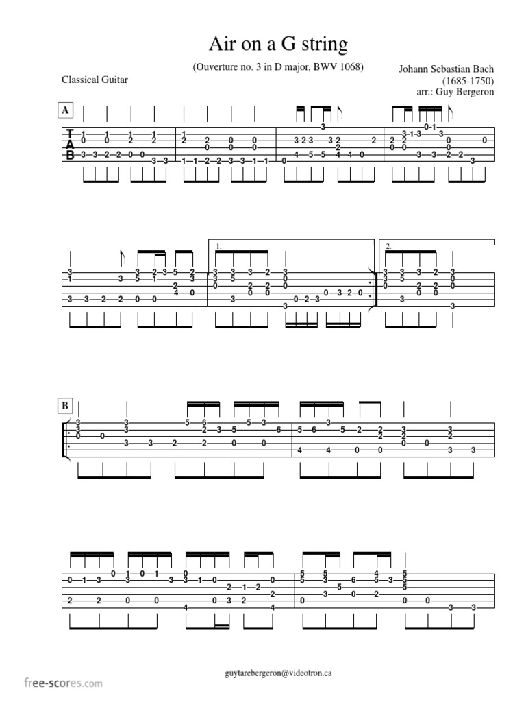 (Free Scores - Com) Bach Johann Sebastian Air Sur Corde Sol Guitar Tab ...