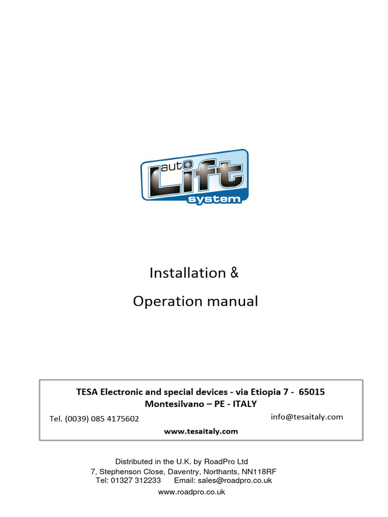 TESA AutoLift Installation & Operation Manual | PDF | Switch ...