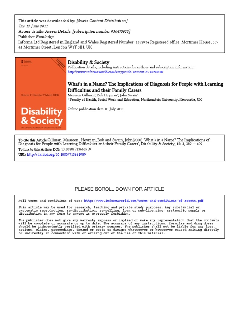 Diagnosis Impact on Learning Difficulties | PDF | Delusion | Disability