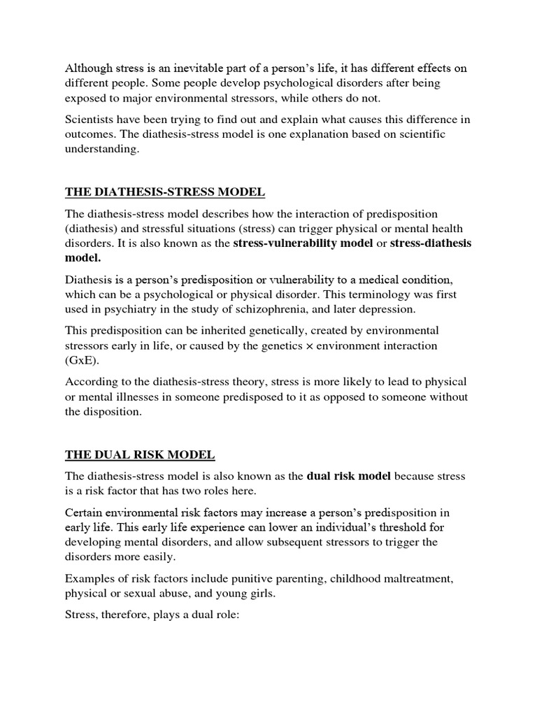 Diathesis Stress Model | PDF | Causes Of Death | Diseases And Disorders