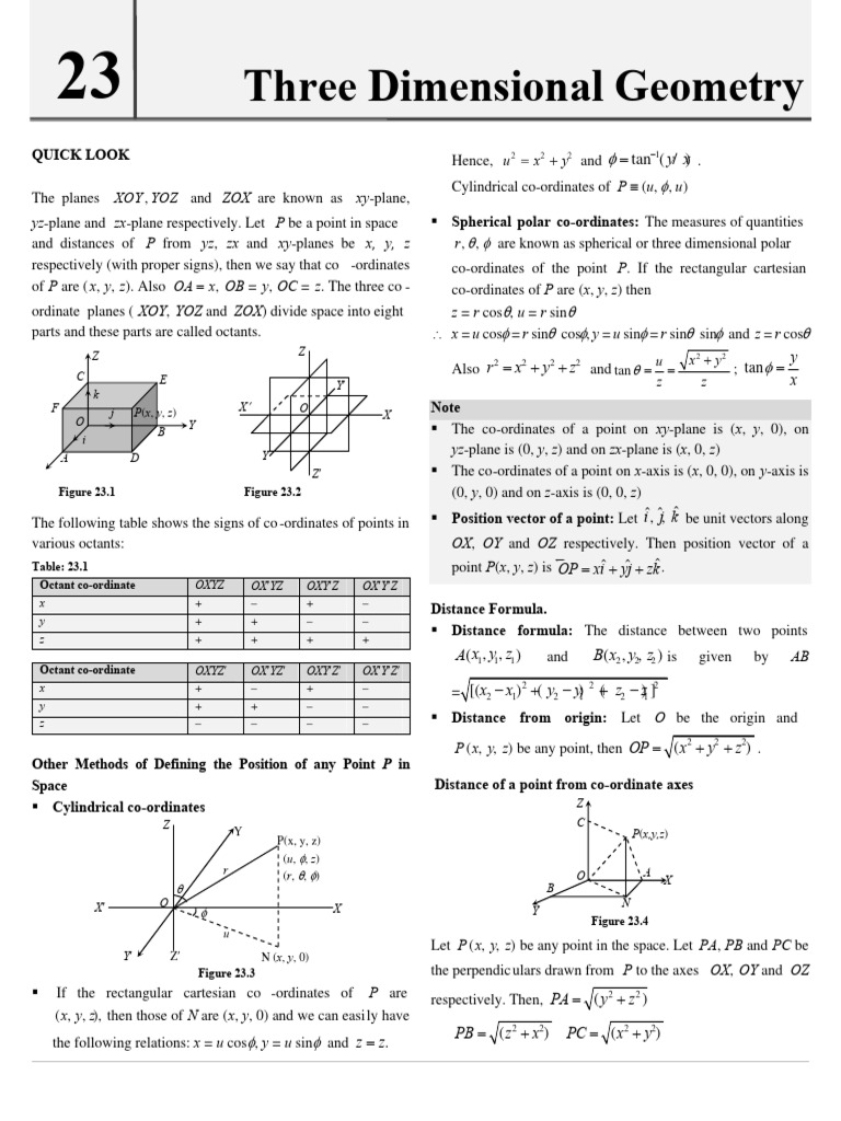 3d jee pyq new pdf cartesian coordinate system line geometry 