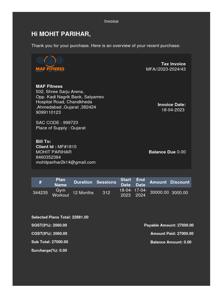 Tax Invoice for MAF Fitness Purchase | PDF