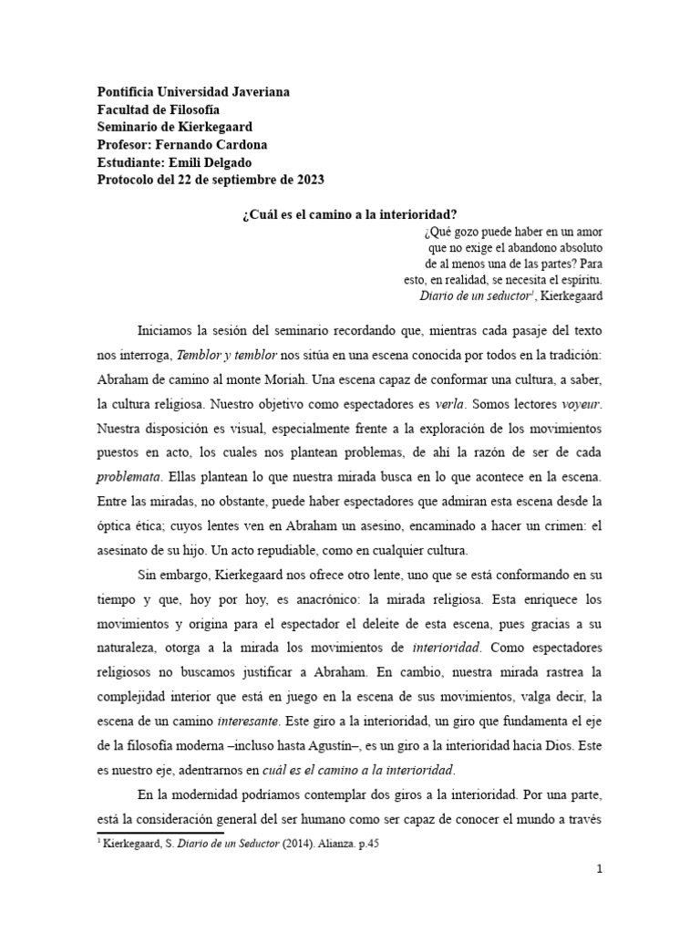 Un análisis de Temor y Temblor de Sören Kierkegaard PDF Amor