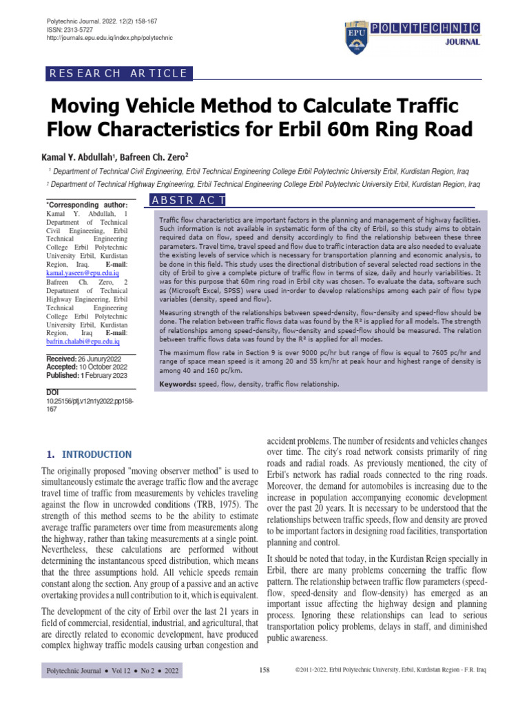 Traffic Flow Analysis on Erbil Ring Road | PDF | Traffic | Road