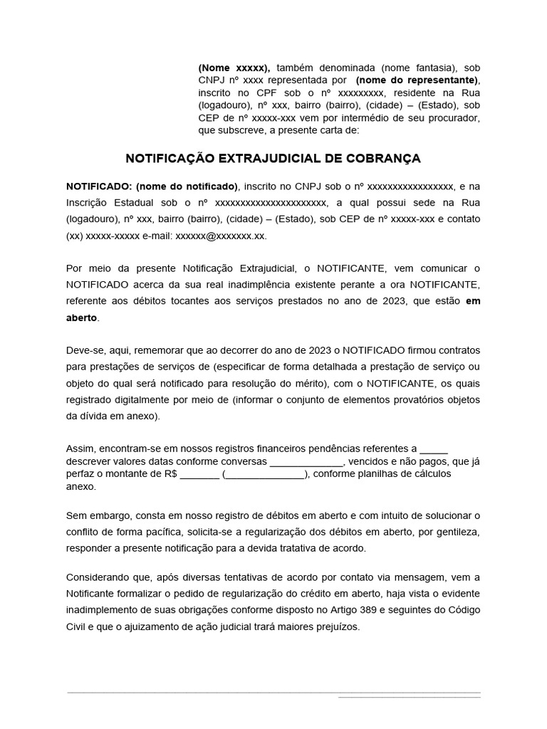 Modelo Notificacao Extrajudicial De Cobranca Pdfmodelo De Notificacao ...