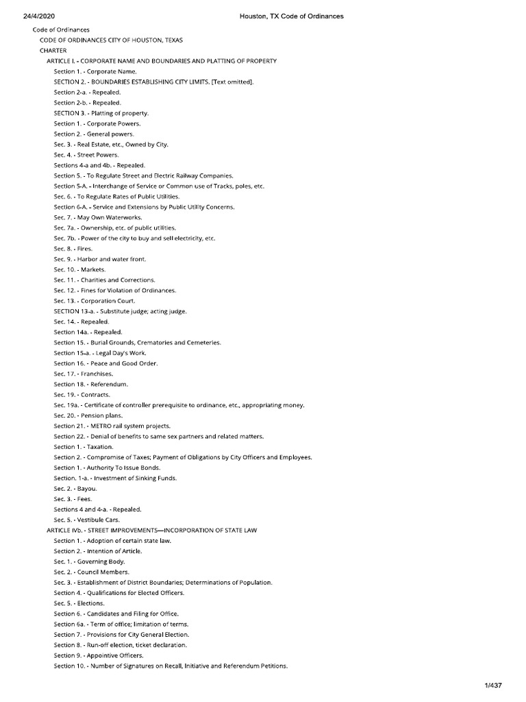 Houston, TX Code of Ordinances PDF