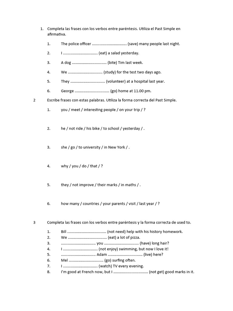 Past Simple and Used To Exercises | PDF