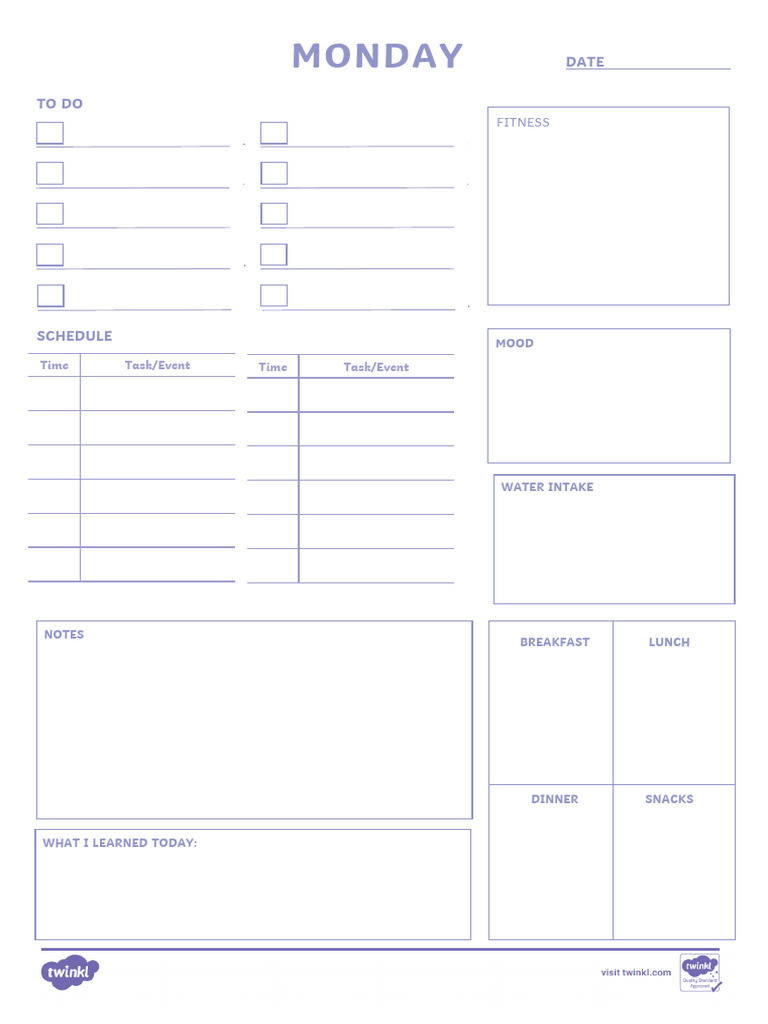 Monday-Sunday Daily Planning Inserts | PDF | Lunch
